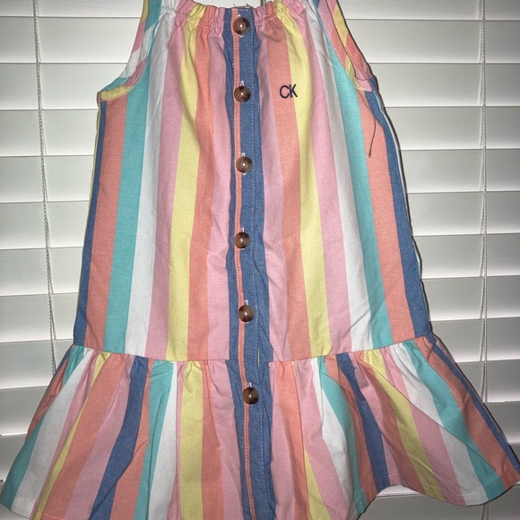 Calvin Klein Jeans Girls Sleeveless MultiColor Stripe Dress Spring Pastel Easter - Picture 1 of 4